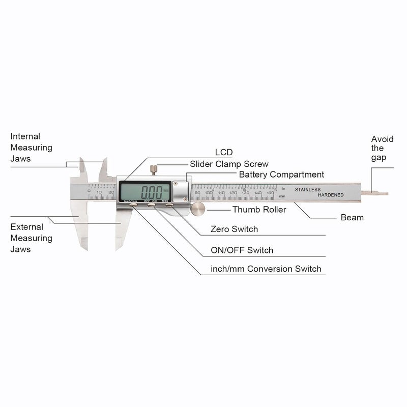 SCITOOLS All-Metal Digital Caliper 0-6" Measuring Tool, Micrometer Caliper with Auto-Off Feature, Interchangeable Between inches and millimeters for DIY/Household and 3D Printing - Image 5